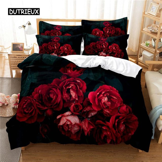 Binchi Outdoor Product Rosen-Bettwäscheset mit 3D-Digitaldruck in Rot, Queen-Size Bettwäsche aus Mikrofaser, B/H: 200 x 200 cm - Bild 1
