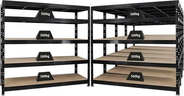 PROREGAL Rhino Profi Schwerlastregal Schwarz mit 5 verstellbaren Ebenen aus MDF-Holzplatten, B/H/T: 200 x 180 x 60 cm - Bild 1