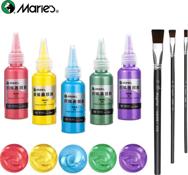 Marie's 8-teiliges Metallic-Acrylpigment-Set mit 5 Farben à 50 ml und 3 Pinseln in Multicolor für DIY und Modellbau - Bild 1