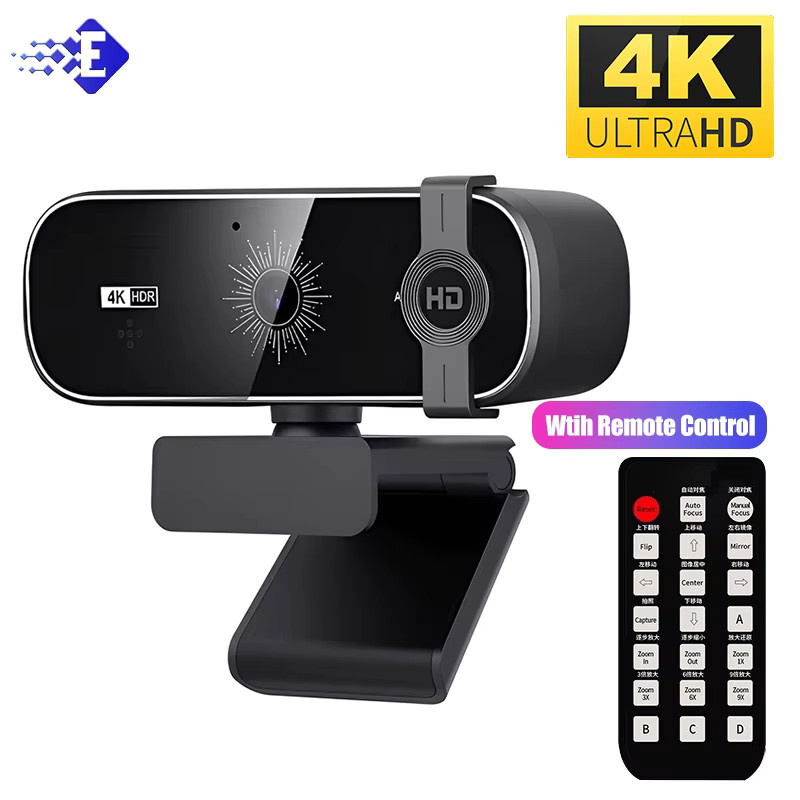 EOENKK 4K UHD Webcam in Schwarz mit Autofokus, Mikrofon, Fernbedienung und Sichtschutzabdeckung für PC und Laptop - Bild 2