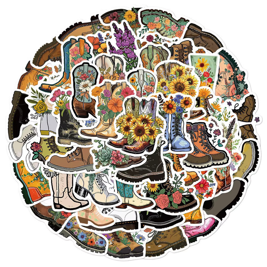 50 Stück wasserfeste Stiefelaufkleber mit Blumen-Design von AnimeWorlds Store in Multicolour zum Dekorieren von Laptops, Notizbüchern und Handyhüllen - Bild 2