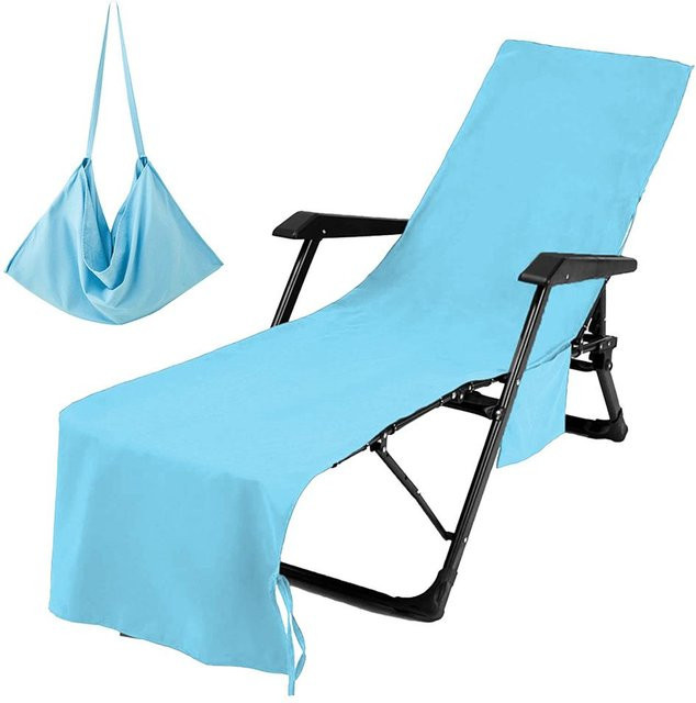 TOMTOP JMS Loungesessel-Handtuchbezug aus ultrafeiner Faser mit Taschen in Hellblau - Bild 1