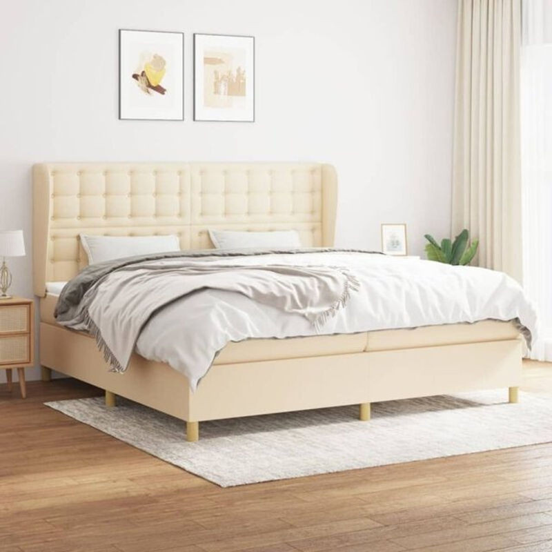 vidaxl Boxspringbett mit Matratze aus Stoff und Massivholz in Beige, B/T/H: 200 x 200 x 118 cm - Bild 1