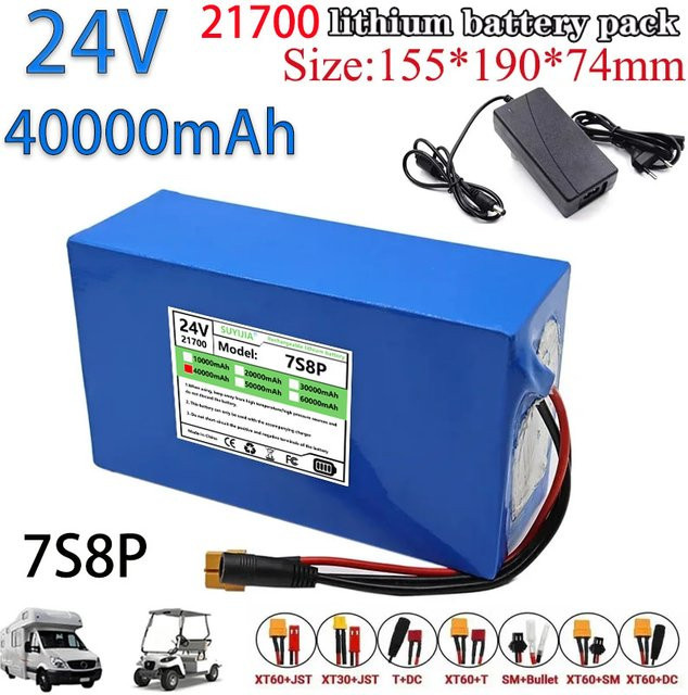 SUYIJIA Hochleistungs-Lithiumbatterie 24 V 40 Ah mit integriertem BMS, 40000 mAh, Blau - Bild 1
