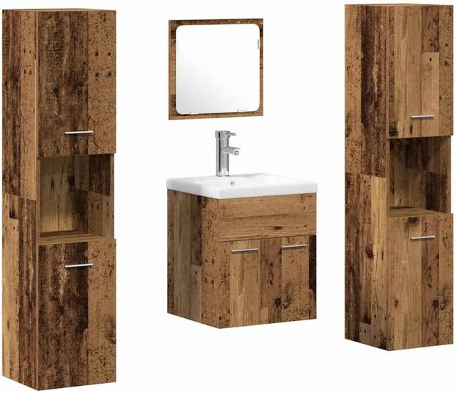 vidaXL Badezimmermöbel Set 4-teilig Wandmontage aus Holzwerkstoff in Braun - Bild 1