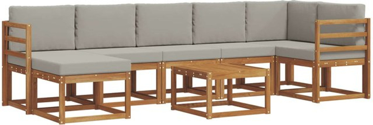 vidaXL Outdoor-Sofagarnitur aus Akazie mit 8-teiligem Set und Kissen in Natur und Hellgrau - Bild 1
