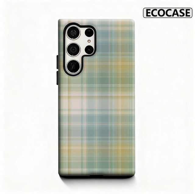 Potdemiel Handyhülle mit grünem Pastell-Karomuster und glänzender doppellagiger Rückseite für Samsung Galaxy S25 Ultra, S24 und S23 Ultra Plus - Bild 1