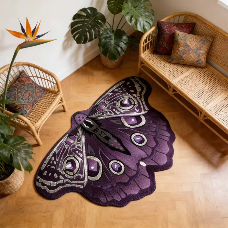 VIKAMA Retro-Schmetterlingsteppich in Lila für Wohnzimmer, Schlafzimmer und Badezimmer - Bild 2