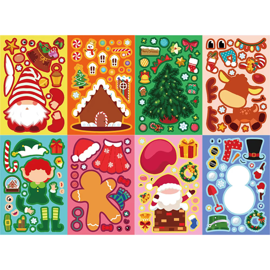 Cartoon-Weihnachts-Puzzle-Aufkleber, Weihnachten, 8/16 Stück - Bild 3