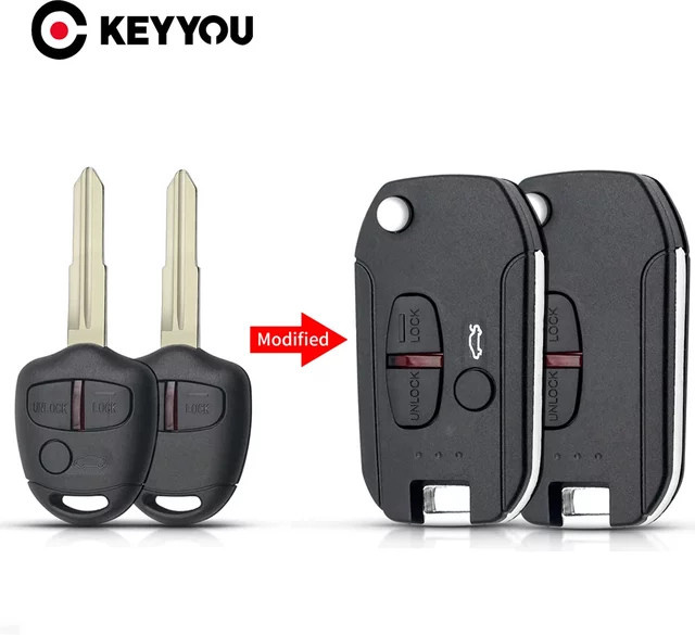 Keyyou Flip Remote Autoschlüssel Hülle in Schwarz für Mitsubishi Pajero Sport Outlander Grandis ASX mit Mit11/Mit8 Klinge - Bild 1