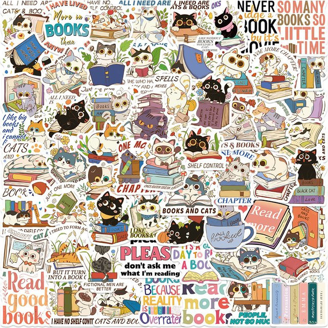 Rspctou Cartoon-Katzen- und Buch-Aufkleber, DIY-Aufkleber, 10-teiliges Set - Bild 1