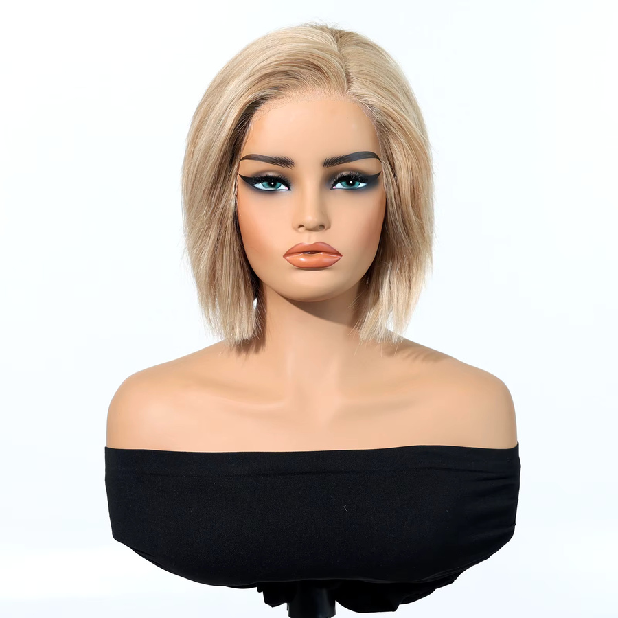 HAIRCUBE Lace-Front-Perücke, Goldblonde, 9 Zoll, kurzer Bob, glatt, Damen - Bild 2