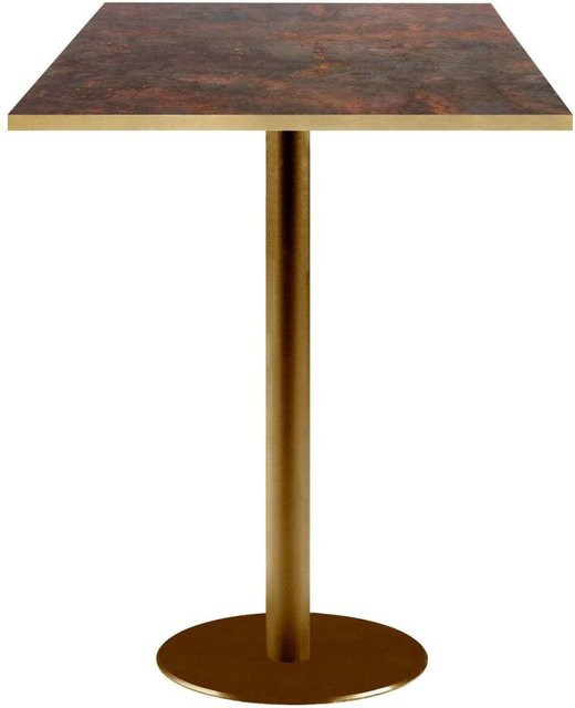 RestooTab Stehtisch Rome quadratisch mit goldmetallic Gestell und verrosteter Metallplatte B/T/H: 60 x 60 x 113 cm - Bild 1