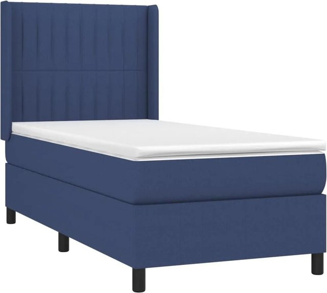 vidaXL Boxspringbett mit Matratze in Blau und Weiß, Hybridbett mit LED-Unterbettbeleuchtung und USB-Ladeanschluss, B/T: 100 x 200 cm - Bild 1
