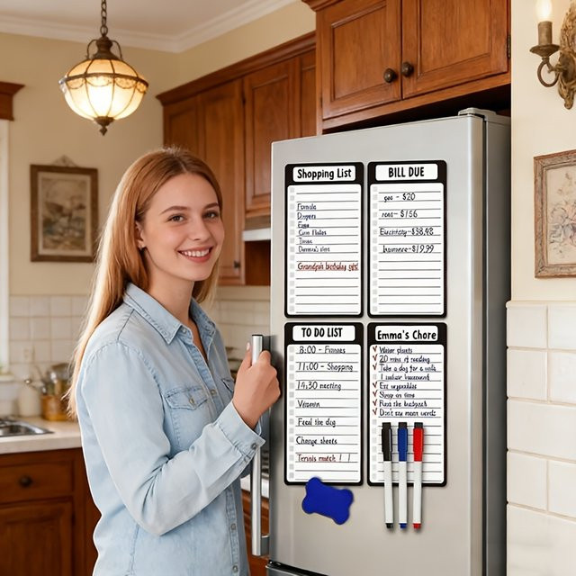 5er-Set Magnetische Kühlschrank-Nachrichtentafeln in Weiß, wiederverwendbare Whiteboards inklusive Marker als Einkaufslisten-Planer für deine Küche - Bild 1