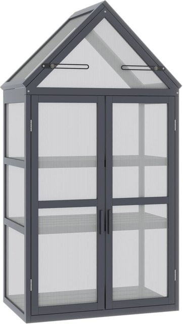 Outsunny Gewächshaus aus Holz und Polycarbonat in Grau mit Regalen, B/H/L: 42 x 132 x 70,5 cm - Bild 1