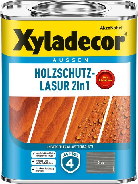 Xyladecor Holzschutz-Lasur 2in1 Wasserbasiert Grau 750 ml - Bild 1
