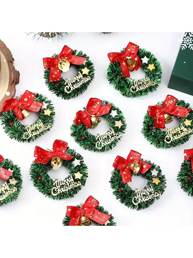 20 Stück Mini-Weihnachtskränze von DUTRIEUX mit roten Schleifen und Glocken in Grün und Rot zur festlichen Dekoration für Weihnachten, Neujahr, Hochzeit oder Geburtstag - Bild 6
