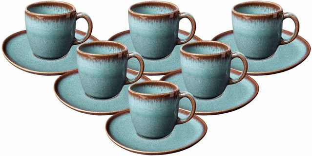 Villeroy & Boch like. Lave Kaffeetassen mit Untertassen 6er Set Glacé in Weiß und Türkis, 190 ml - Bild 1
