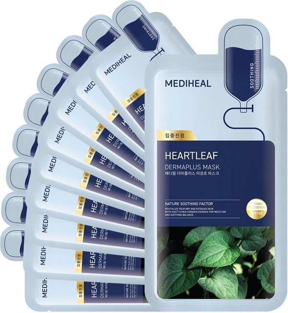 MediHeal Heartleaf Dermaplus Mask, 10 Stück, für empfindliche und trockene Haut - Bild 1