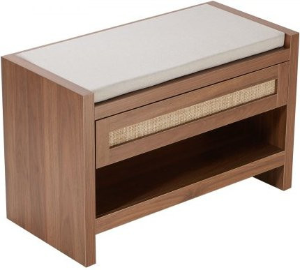 VEVOR Rattan Sitzbank mit Schublade und Sitzkissen aus Stoff, Farmhouse Boho Schuhbank in Braun, B/T/H: 78,6 x 37,4 x 50,0 cm - Bild 1