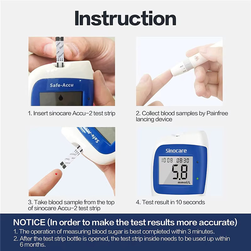 Sinocare Safe Accu2 Blutzuckermessgerät mit Teststreifen in Weiß - Bild 4