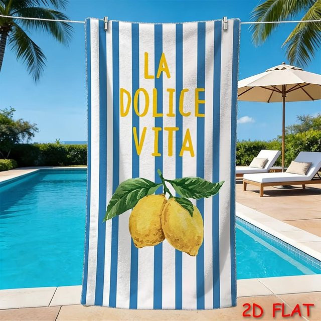 JMG Household Supplies La Dolce Vita Zitronen Strandtuch im mediterranen Stil, schnelltrocknend und saugfähig, B/B: 140 x 180 cm - Bild 1