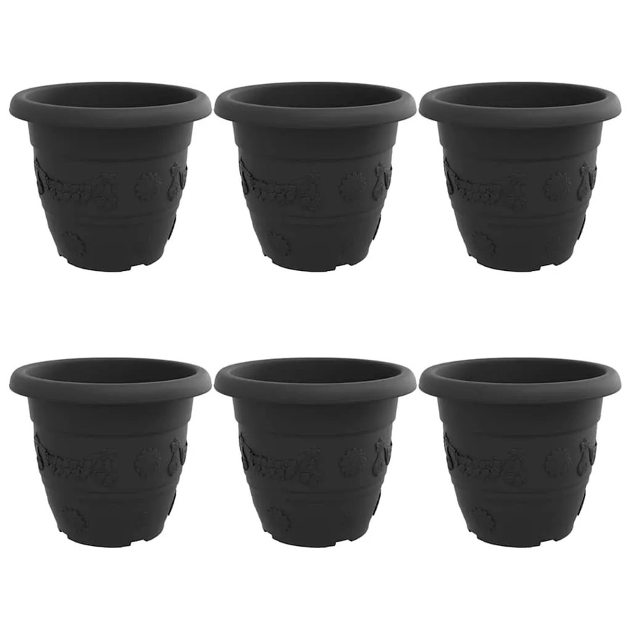 6er Set runde Blumentöpfe von vidaXL in Schwarz aus Kunststoff für innen und außen, Durchmesser: 26 cm, Höhe: 21,5 cm - Bild 2