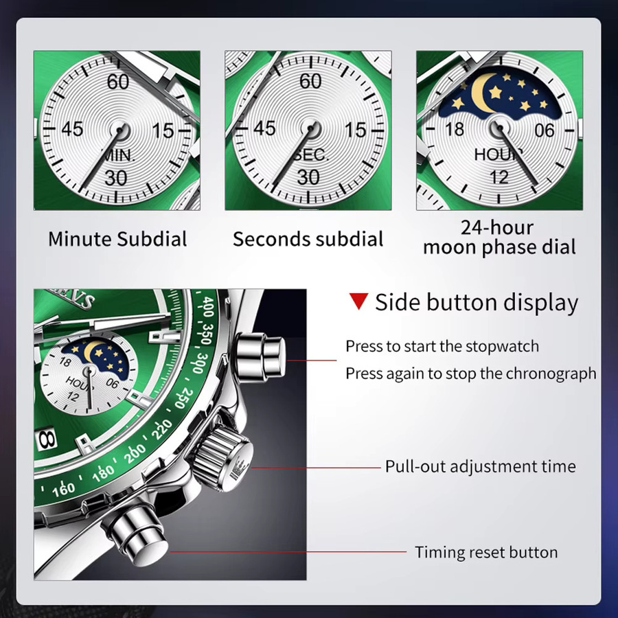 OLEVS Armbanduhr, Chronograph, Quarz, Edelstahl, Silber, Herren - Bild 5