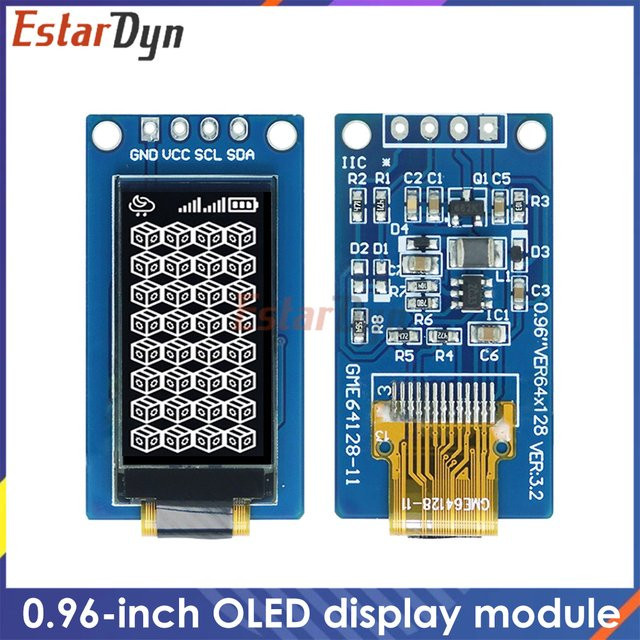 Estardyn OLED-Display 0,96 Zoll mit 64x128 Pixeln in Weiß für Raspberry Pi und ESP32 via SPI oder I2C - Bild 1