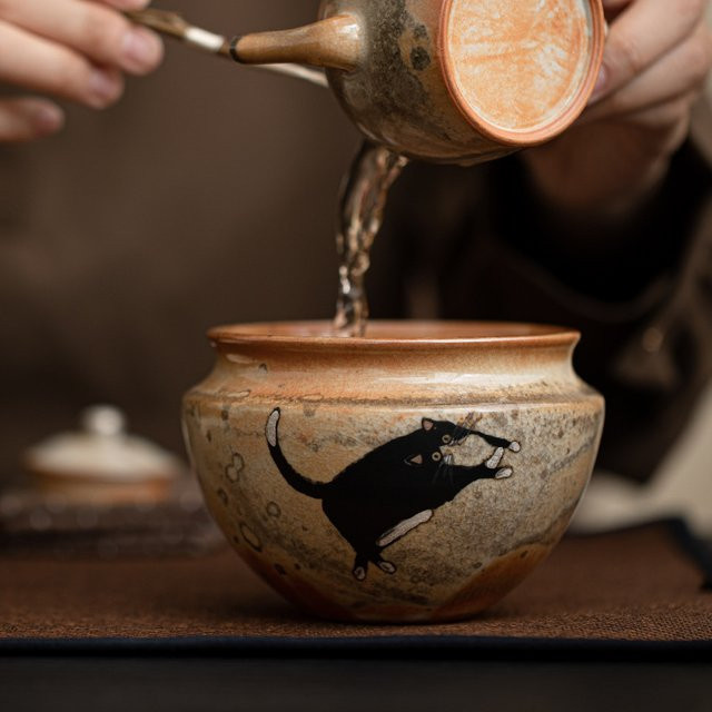 Japanisches Keramik-Teeset Zubehör für Teewaschen mit handbemaltem Altwassertank und Wasserbecken in Multicolour, PDQ - Bild 1
