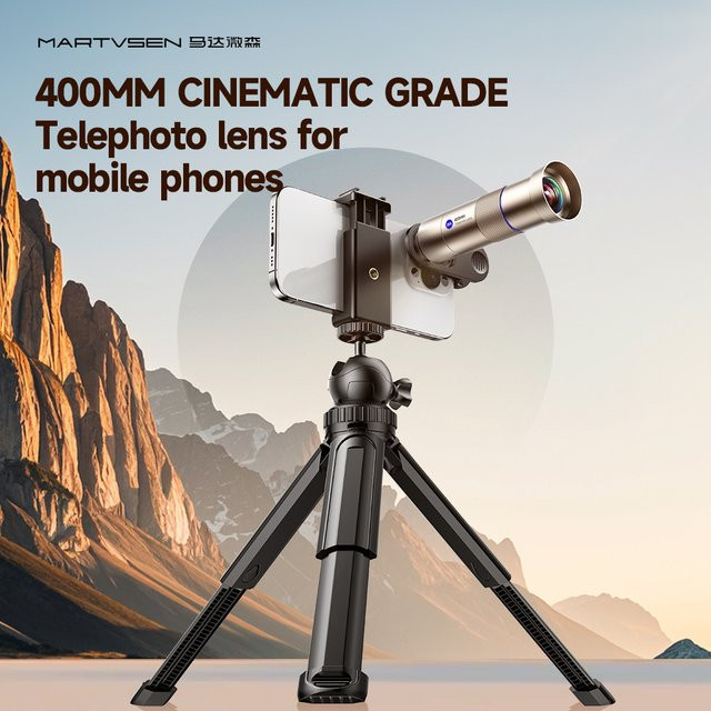 MARTVSEN Teleobjektiv 400 mm astronomisches Teleskop-Zoomobjektiv mit Stativ für Apple iPhone und Android in Schwarz und Silber - Bild 1
