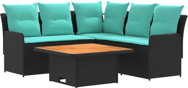vidaXL Gartenmöbel-Set aus PE-Rattan mit Kissen in Schwarz und Türkis - Bild 1