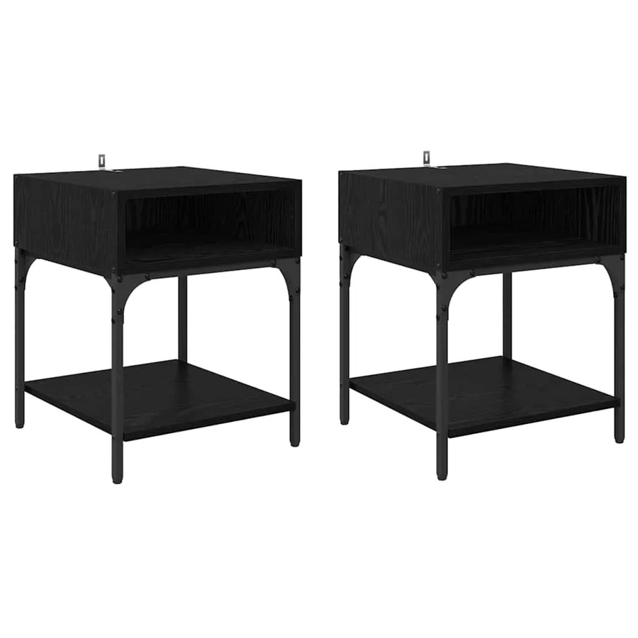 vidaXL Nachttisch Set 2 Stück in Schwarz und Eichen-Optik mit Seitenfächern, B/T/H: 40 x 40 x 50 cm - Bild 2