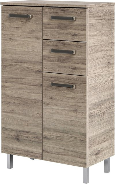 Pelipal Bad-Highboard Quickset 313 Sanremo Eiche mit internen Regalböden und Scharniertüren, Breite: 60 cm - Bild 1