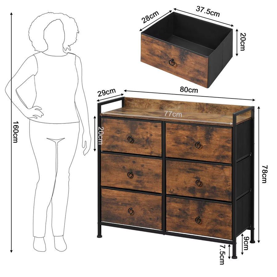 WOLTU Aufbewahrungsschrank im Industrial-Design mit 6 Stoffschubladen aus Holz, Farbe: Weiß/Braun - Bild 2