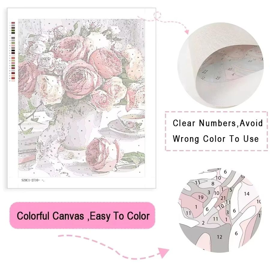 Potdemiel Malset Malen nach Zahlen Nordic Boho Design mit Gläsern, Frau und Blumen auf Leinwand - Bild 1