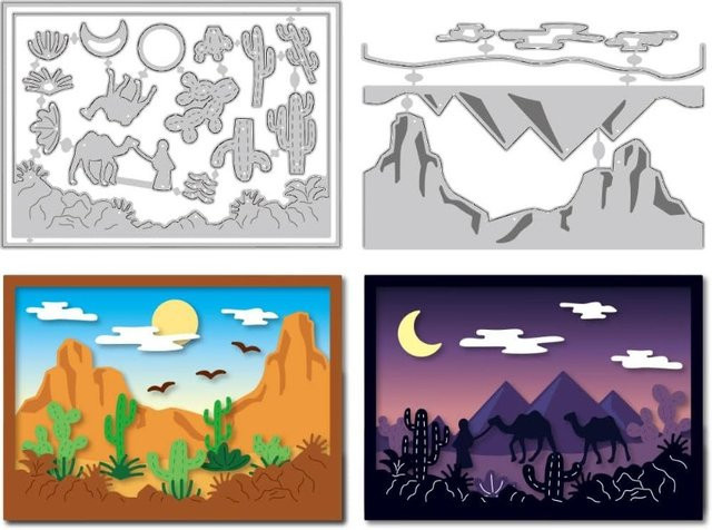 2er-Set Schneidschablonen aus Kohlenstoffstahl für Wüstenlandschaft-Motive zum Basteln und Scrapbooking, Mehrfarbig - Bild 1