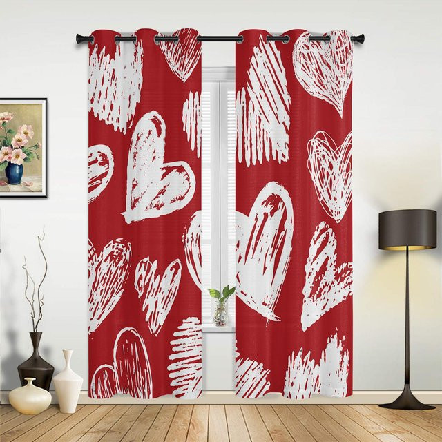 Super Six Fenstervorhang mit handgezeichneten Motiven, Rot, B: 135 cm, H: 60 cm - Bild 1