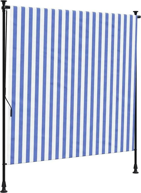 vidaXL Außenrollo in Blau und Weiß aus Polyester und Stahl mit manueller Kurbel, B: 200 cm, H: 270 cm - Bild 1