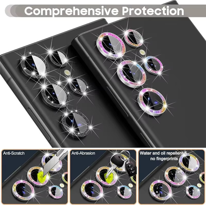 Bling Kameraobjektivschutz mit Glitzer und Metallring für Samsung Galaxy S26 Ultra S25 S24 S23 Ultra S25 S24 FE Plus in Silber und Multicolour - Bild 4