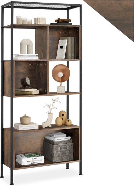 tectake Regal Hastings Industrial Style aus Stahl und Holz in Schwarz und Braun, 5 Ebenen mit Staufächern, B/T/H: 75 x 31 x 170,5 cm - Bild 1