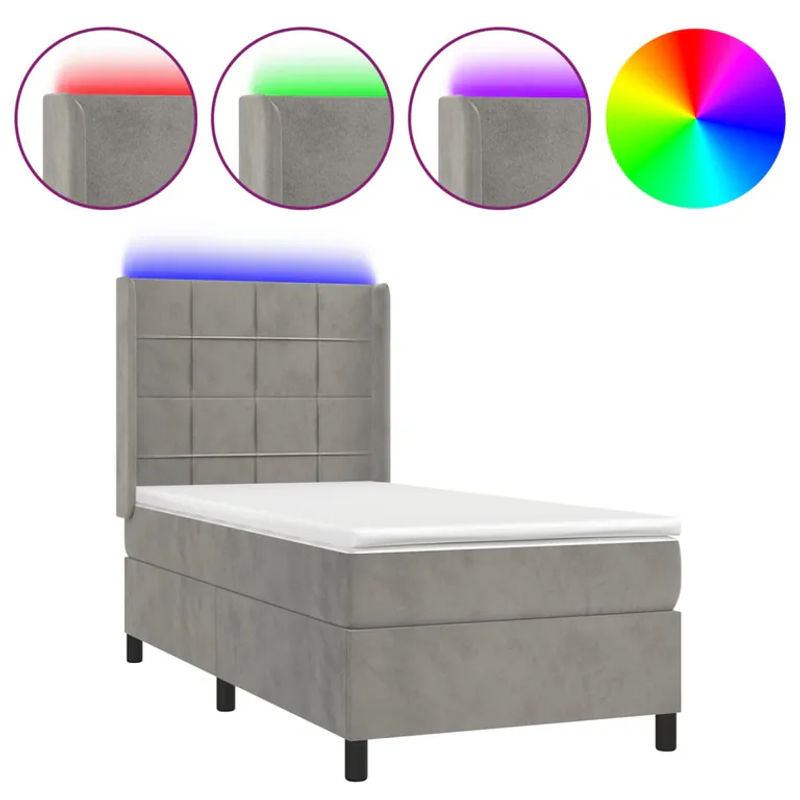 Vidaxl Kontinentalbett mit Matratze und LED in Grau aus Samt, B/T: 100 x 200 cm - Bild 2