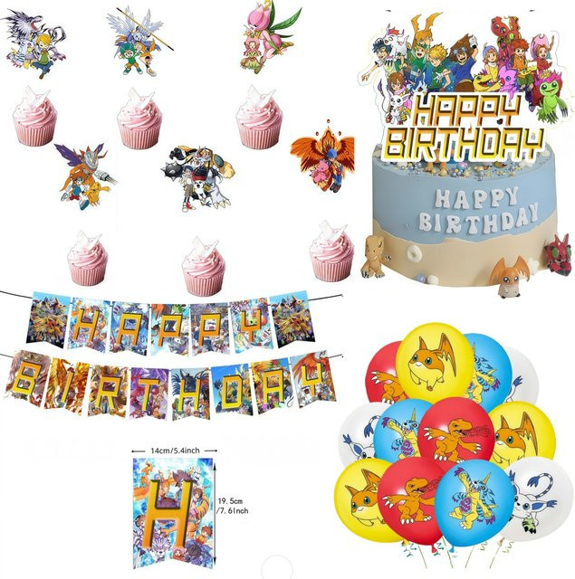 TAKARA TOMY Digimon Adventure Geburtstagsballons, Cake Topper, Banner - Bild 1