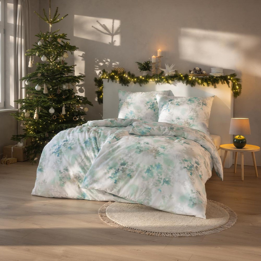 Estella Flanell Bettwäsche Frosted Flowers Bleu mit Bettbezug und Kissenbezug, Farbe: Blau, B/H: 155 x 220 cm, Kissen: 80 x 80 cm - Bild 1