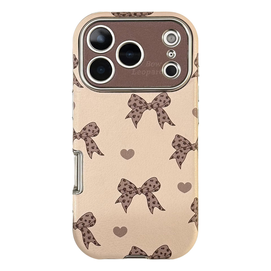 Stoßfeste Leder-Schutzhülle mit Retro-Leopardenmuster und Schleife für iPhone 12 bis 17 Pro Max Plus in Braun und Beige - Bild 5