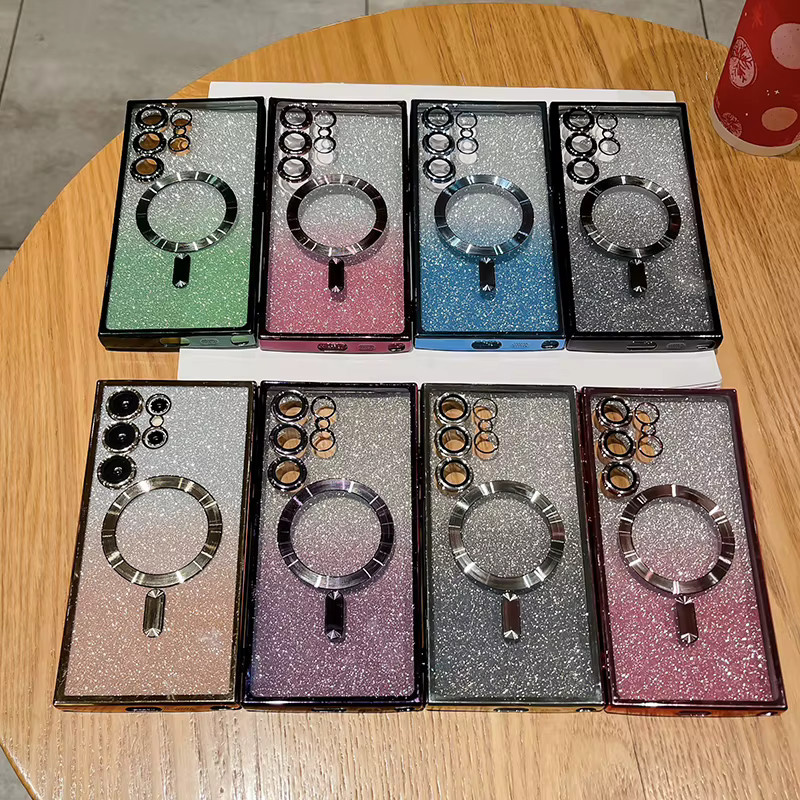 MagSafe Stoßfeste Handyhülle mit Plating Gradient Glitter Effekt für Samsung Galaxy S25 S24 S23 S22 S21 S20 Ultra Plus FE in Multicolour und Purple - Bild 3