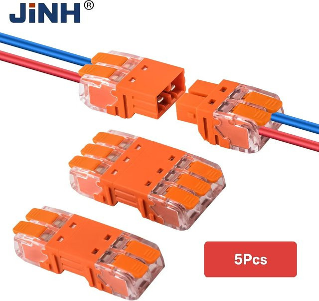 JINH Schnellhebel-Drahtverbinder Set, 5 Stück, Anschlussblöcke für Heimverkabelung, männlich und weiblich, Orange, 24 A, 20–13 AWG - Bild 1
