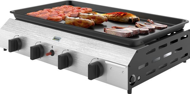 Outsunny Gasgrill mit 4 Edelstahl-Brennern und Kochplatte, Grillwagen für Balkon und Camping, B/T/H: 77 x 44,5 x 19 cm - Bild 1