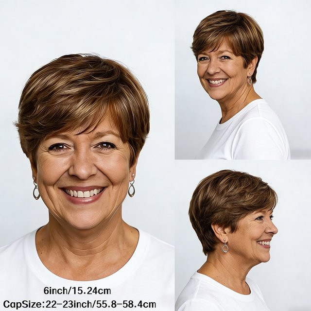 OYM HAIR Pixie-Schnitt-Perücke mit Pony, Echthaar, Damen - Bild 1
